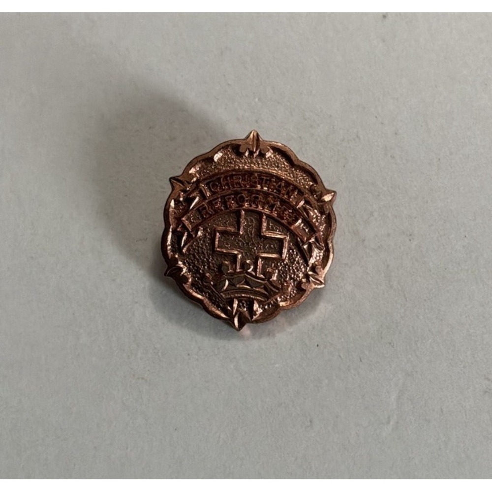Vtg Uncas USA Christian Reformed Cross And Crown Rose Gold Tone Pin Hat Pinback